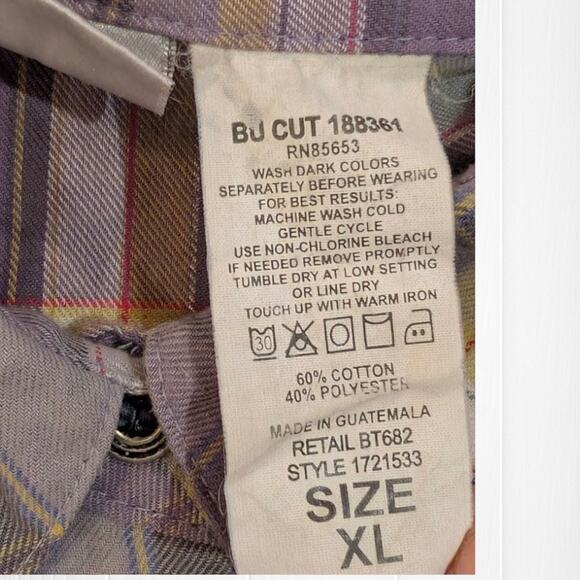 Women's Koret Purple Plaid Button Up Long Sleeve Top With Roll Up Option XL - Picture 6 of 8